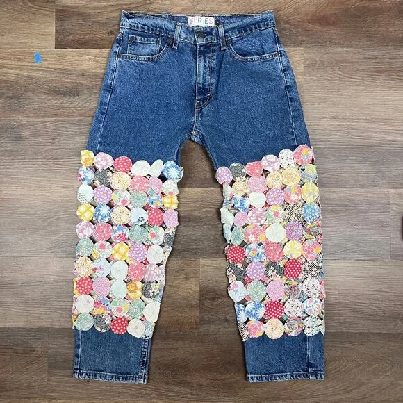 The Series New York Vintage Patchwork Quilted Pants Jeans Denim 30 Hi Rise Vtg - Picture 11 of 15